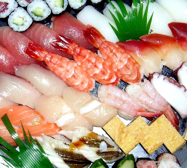 Sushi fish seafood platter, traditional Japanese cuisine