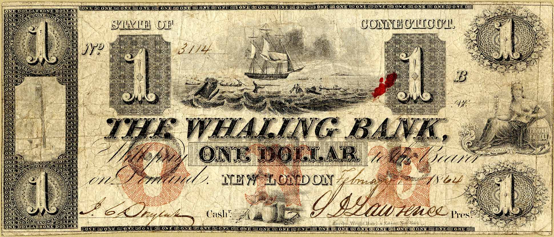 Whaling Bank $1 dollar bill